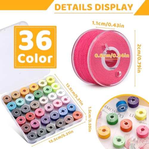 36Pcs Bobbins and Sewing Threads Prewound Bobbin Thread Threads with Bobbin