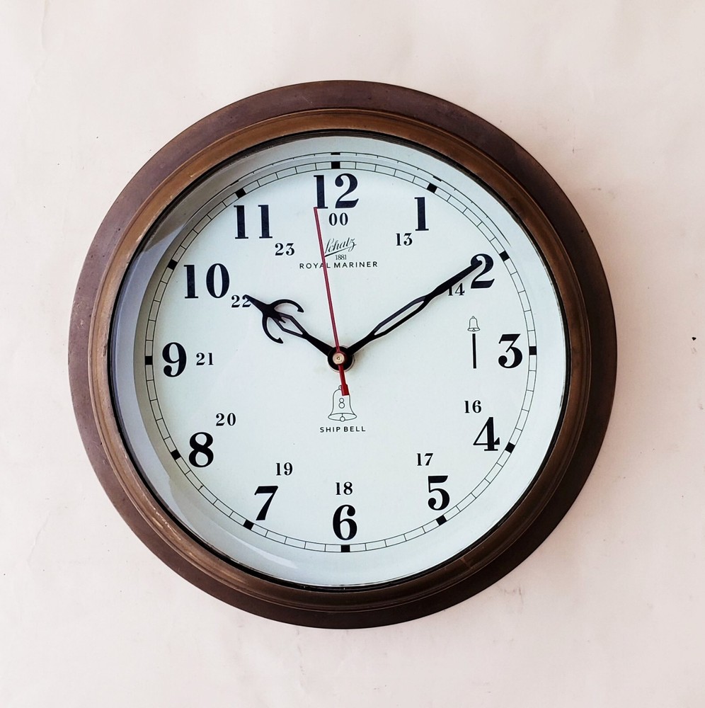 Vintage Decorative Solid Brass Ship Clock Antique Replica Maritime Wall Clock.