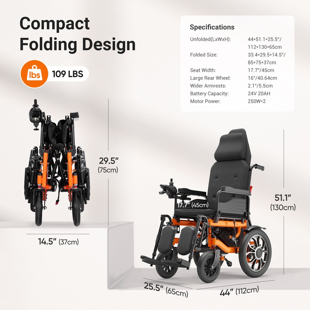 Used Electric Wheelchairs Reclining Foldable Lightweight Mobility Aid Motorized