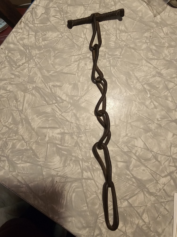 PRIMITIVE HAND FORGED IRON CHAIN With HANDLE 14"