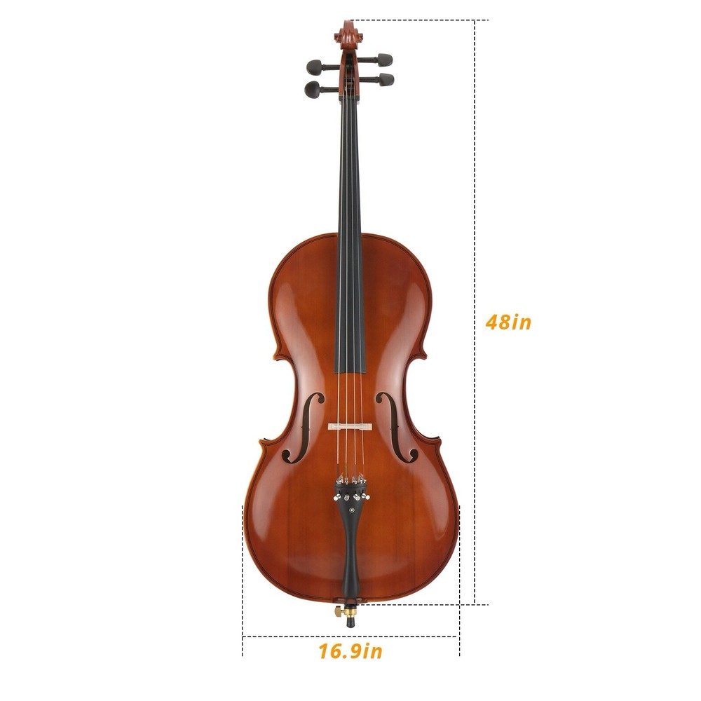 4/4 Full Size Solid Spruce Top Beginner Acoustic Cello Set - Bag Natural Bow
