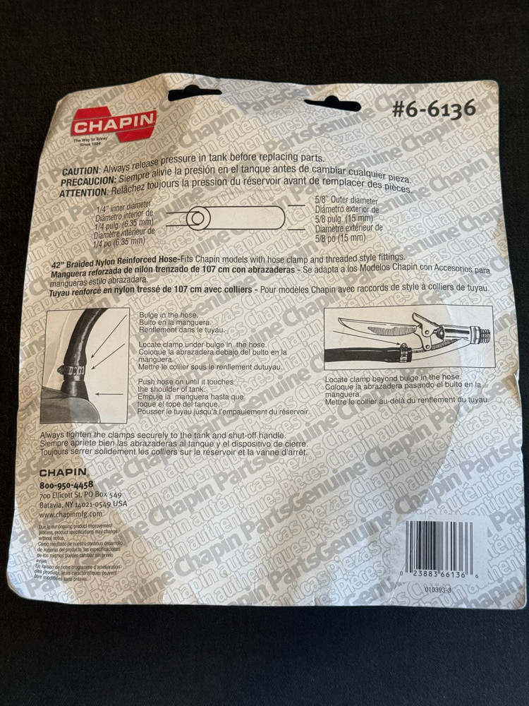 Chapin 6-6136 42” Replacement Pump Sprayer Hose 5/8" Outer Diameter