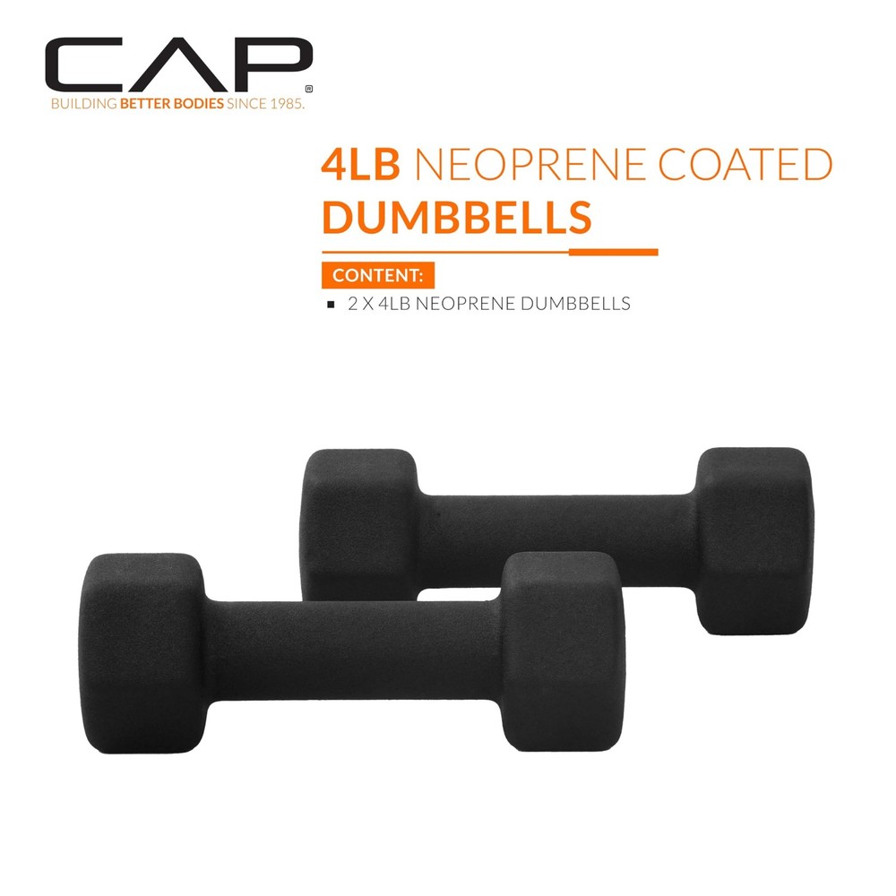 Barbell 4 LB Neoprene Dumbbell Hand Weights - Pair | Black