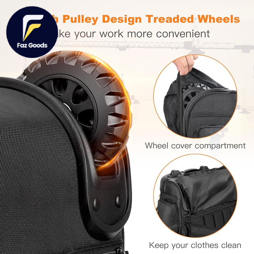 Backpack Tool Bag with Wheel Rolling Tool Backpack for Electrician Heavy Duty