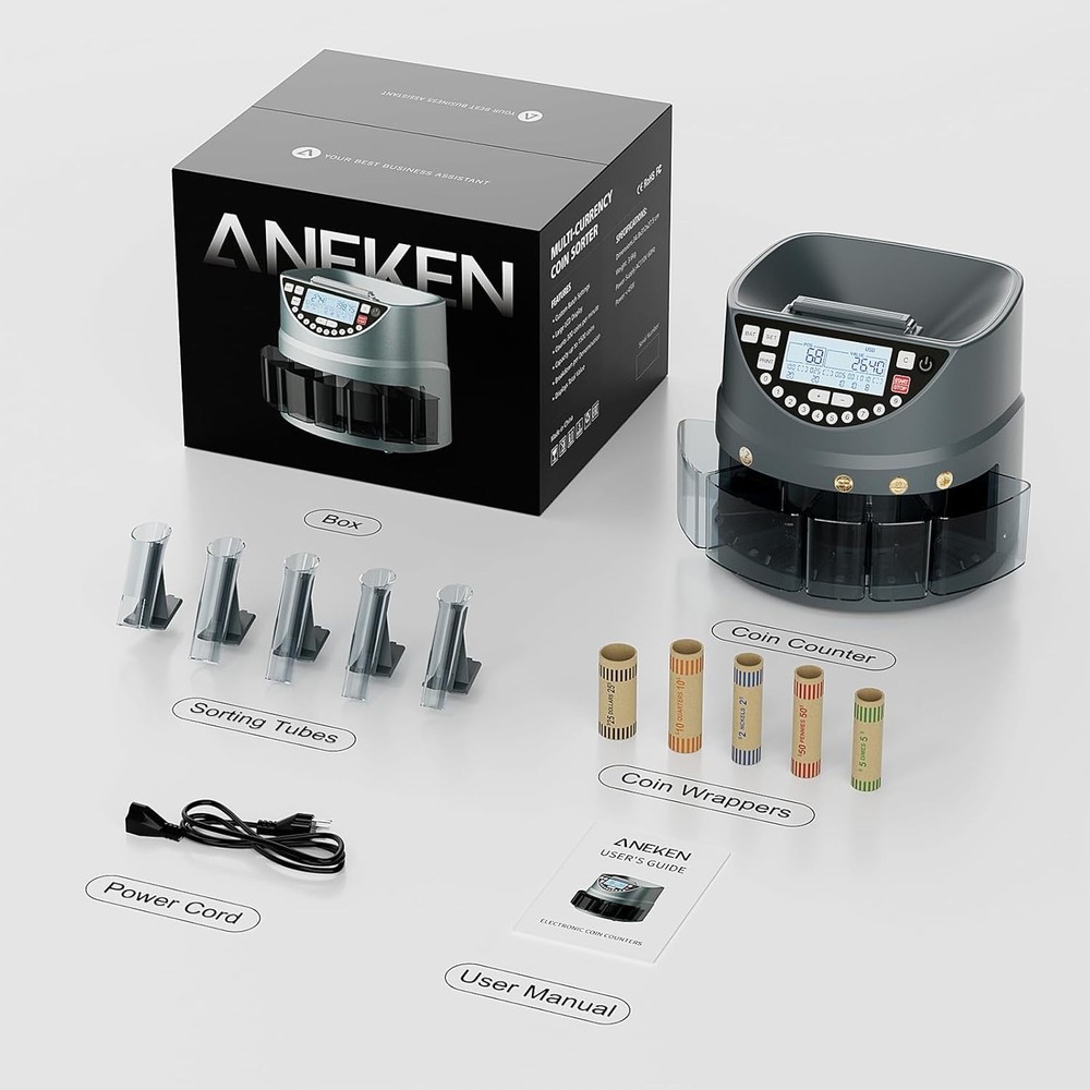 Aneken Coin Counter and Sorter with TFT Display - Accurate Sorting Machine