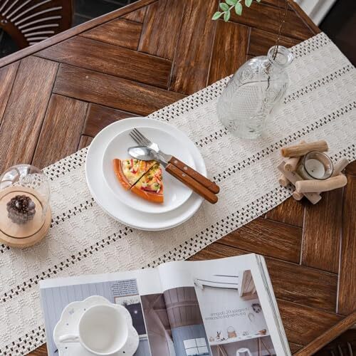 Macrame Table Runner Cream Boho Table Runner with Tassels Hand 12"Wx36"L Beige