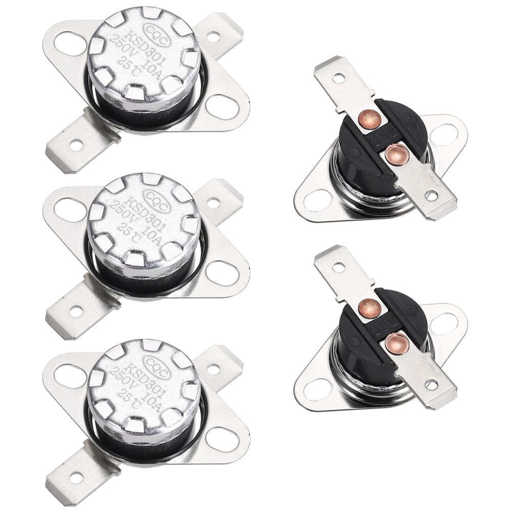 5PCS Temperature Control Switch Thermostat 25°C 10A N.C 6.3mm Pin