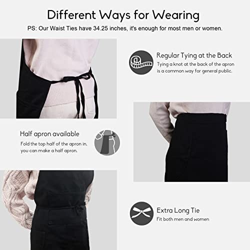 conda Cotton Black Bib Apron 2 Pack with 4 Pockets Adjustable Black- 2 Pack