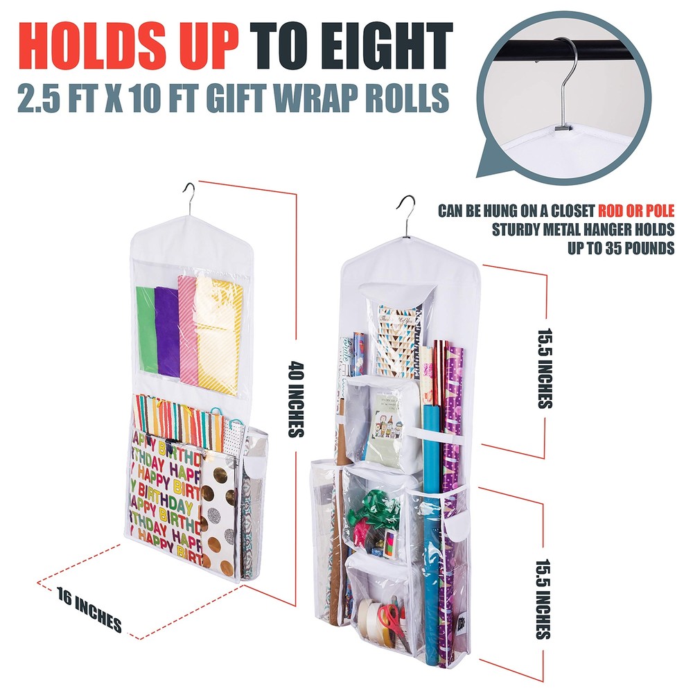 Double-Sided Hanging Gift Bag and Gift Wrap Organizer White