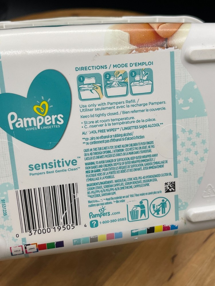 Pampers Sensitive Baby Wipes Plastic Pop Up Refillable Container 64 Count EMPTY