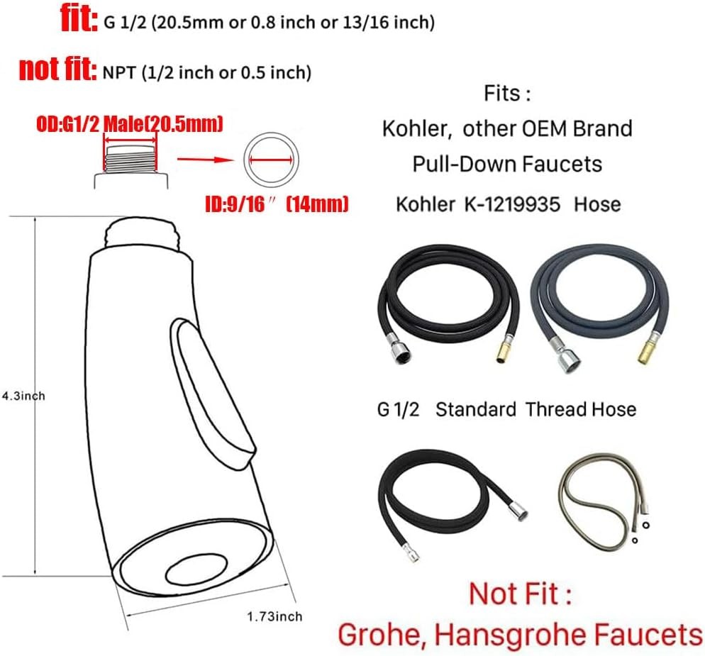 Kitchen Sink Faucet Pull-Out Spray Head Replacement Brushed Nickel