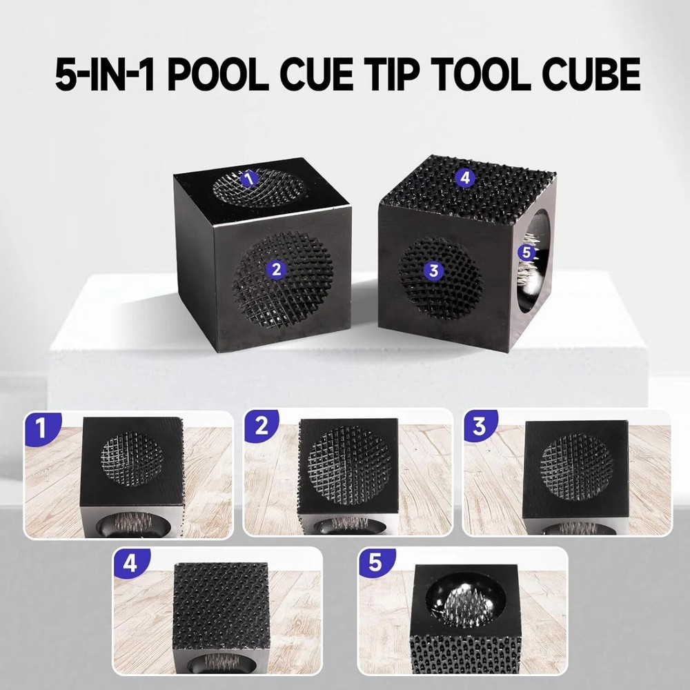 Universal 5-in-1 Billiard Pool Cue Tip Tool Scuffer/Shaper/Aerator Tip Pick Cube