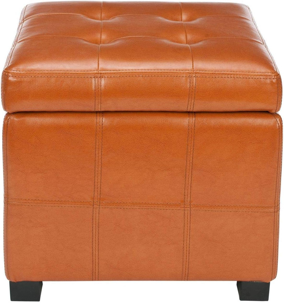 Noho Tufted Brown Leather Square Storage Ottoman - Hudson Collection