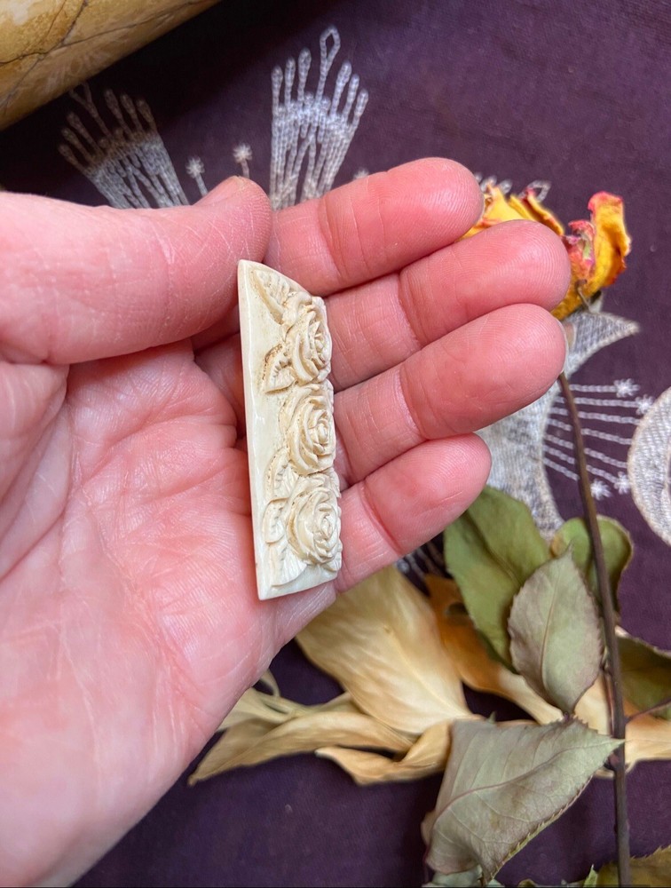 Bovine Bone Rose Carving, Ethically Sourced Cow Bone
