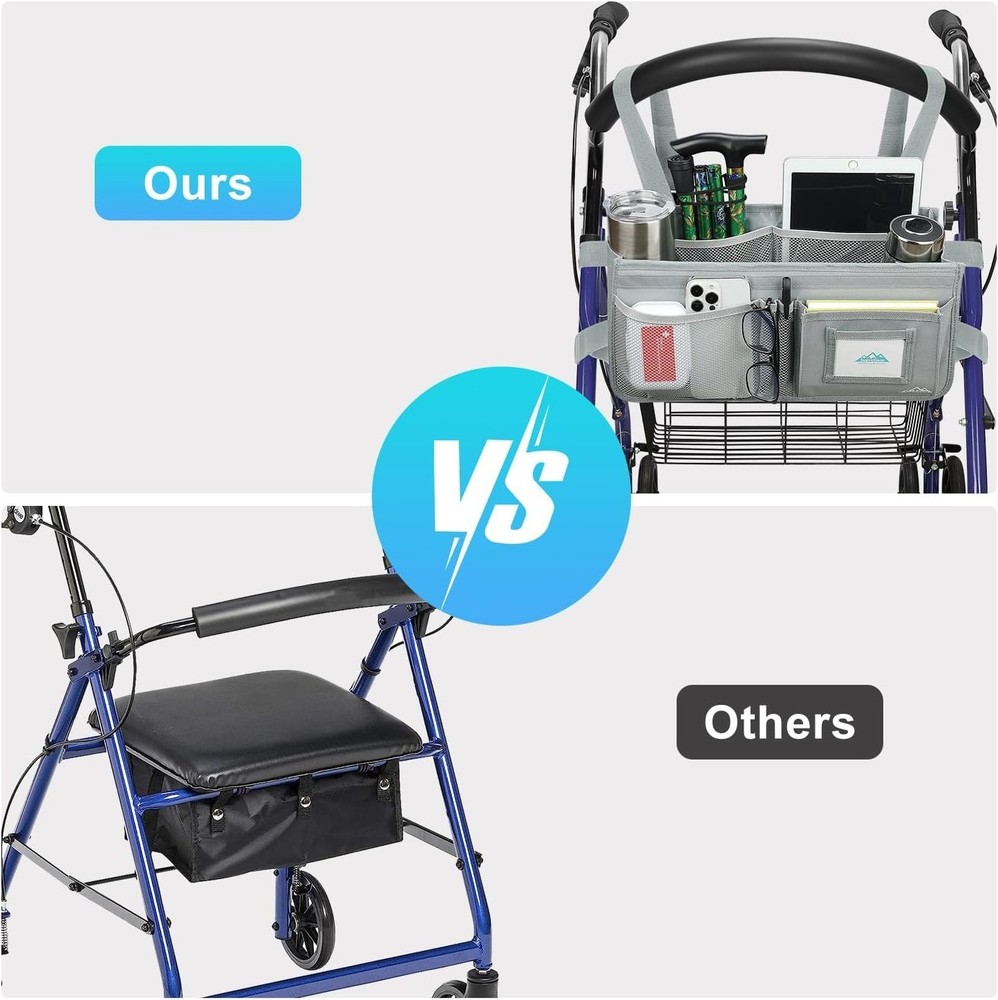 Rollator Basket, Rollator Walker Bag w/Cup Holder, Foldable Rolling Walker Wa...