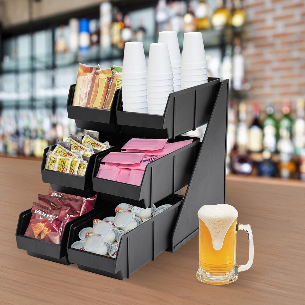 6-Compartment Condiment Organizer Bin - 3-Tier Storage for Coffee & More