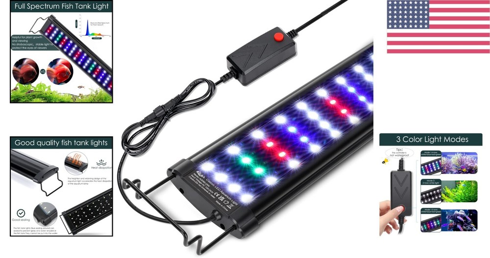 High-Definition 1055 Lumen Aquarium LED Light, 3 Color Modes, Adjustable Size
