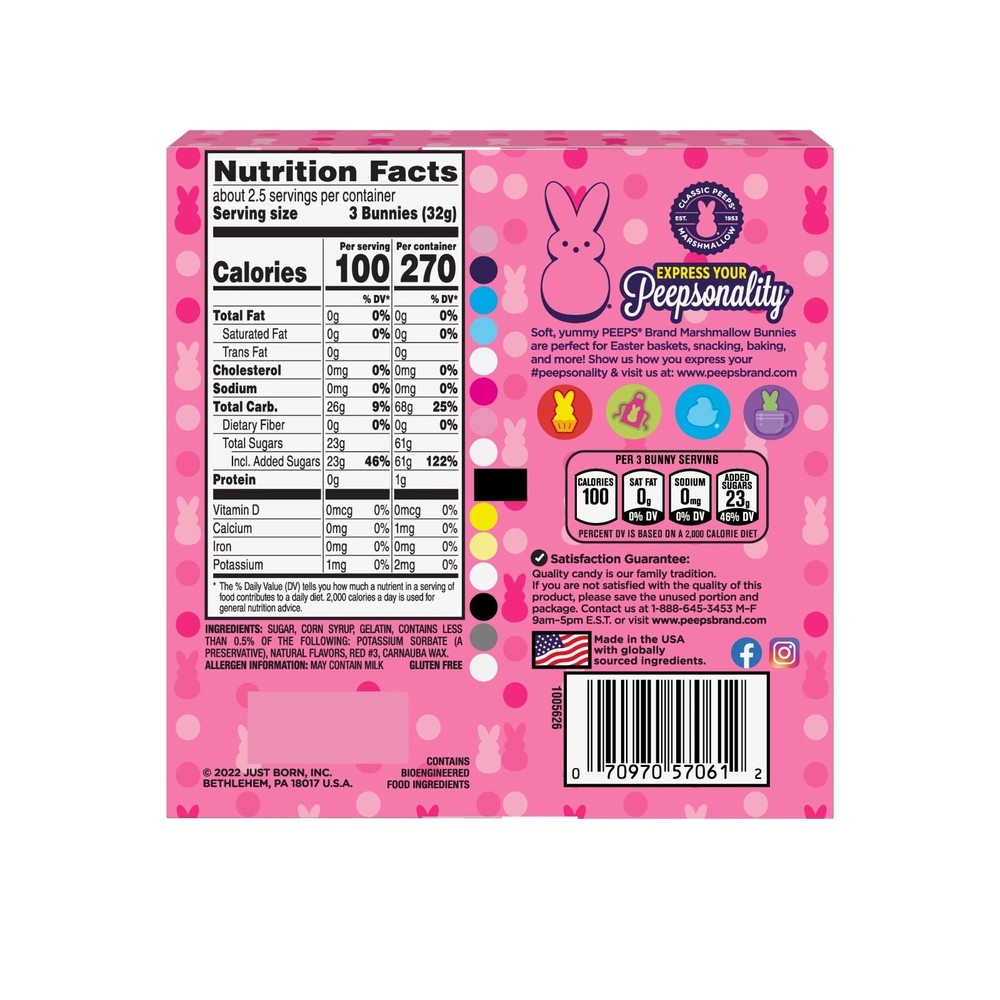 PEEPS, Pink Marshmallow Bunnies Easter Candy, 8 Count (3.0 Ounces)