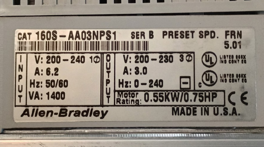 ALLEN-BRADLEY 160S-AA03NPS1 SER B SPEED CONTROLLER