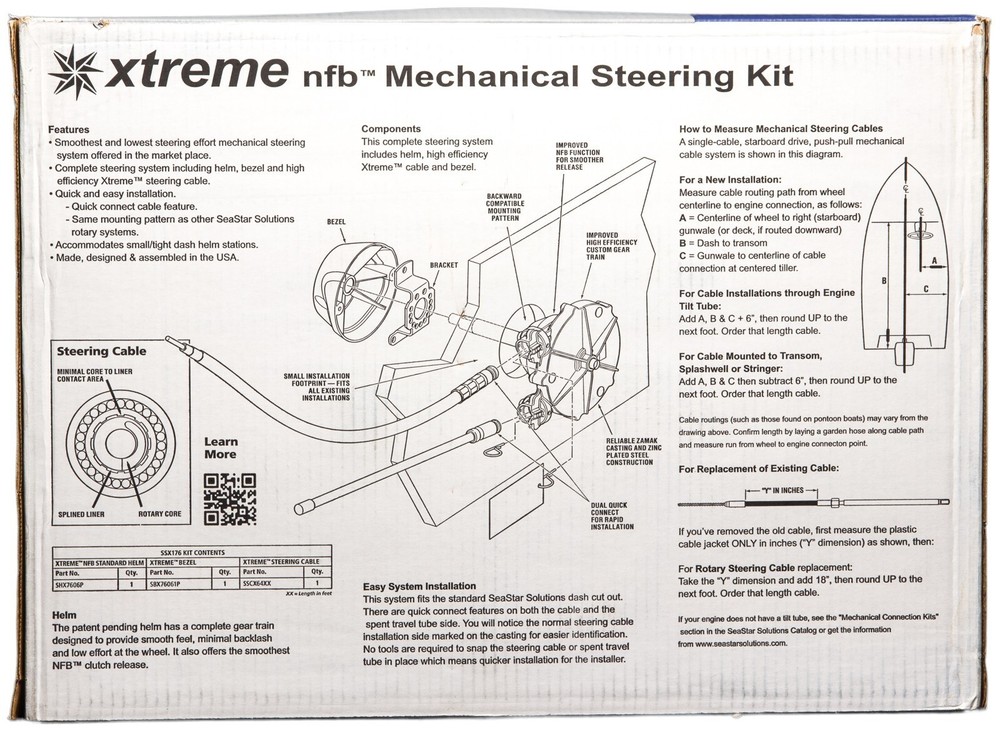 11ft SeaStar Xtreme NFB No Feedback Mechanical Rotary Steering Kit Single Cable