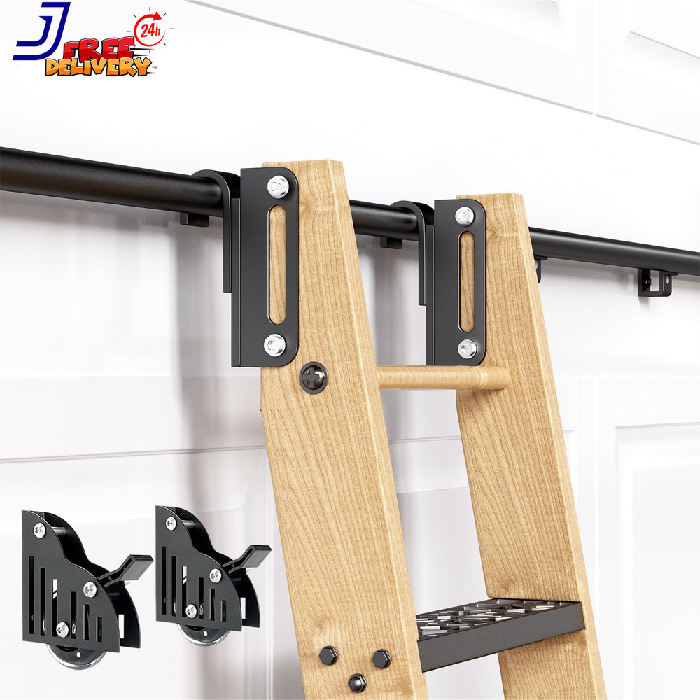 8FT Telescopic Hook on Sliding Library Ladder Hardware Includes Bottom Wheel wit