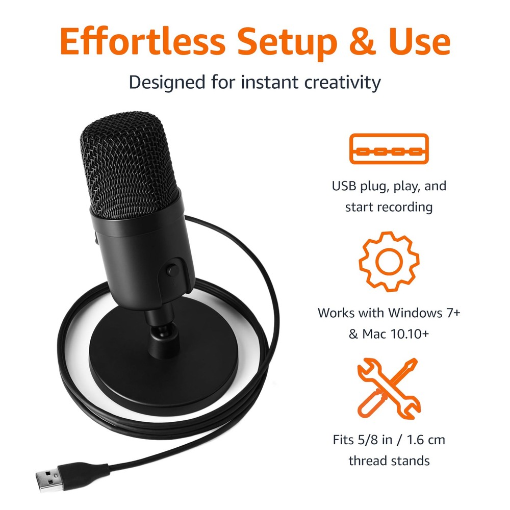 Amazon Basics USB Condenser Microphone for Streaming Recording Podcasting