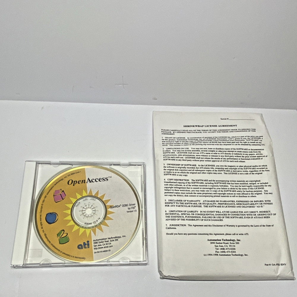 ATI OpenAccess OpenRDA ODBC Driver for FIX V1.0 Database Management CD & Manual