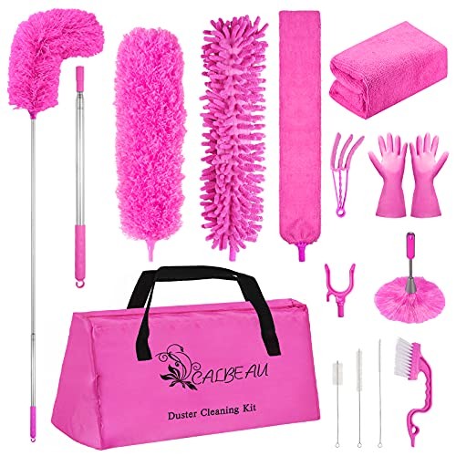 15PCS Microfiber Feather Duster Set Bendable & Washable with 100-inch