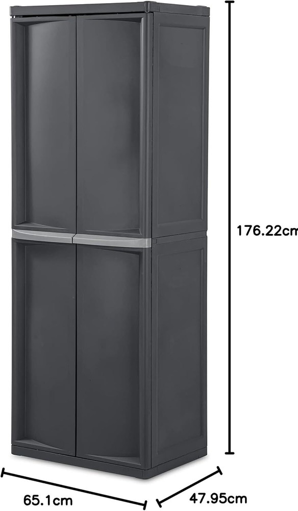 Sterilite Storage Cabinet,Rugged Garage Organizer,Double Doors,4 Shelves