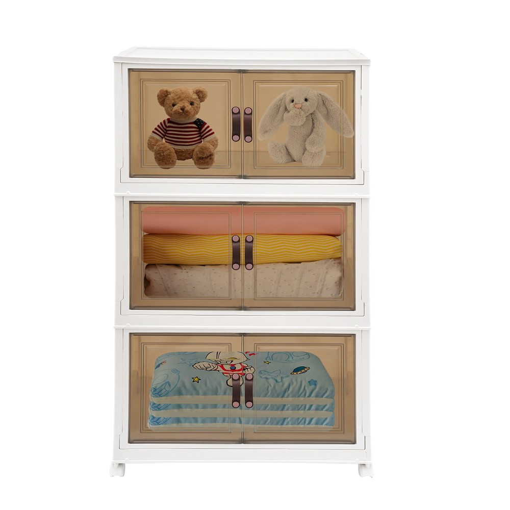 Foldable Stackable Storage Cabinets with Wheels White 25.59*16.54*43.5in