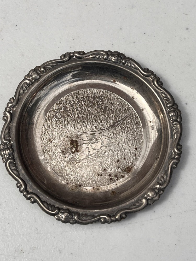 Vintage Silver Plated Coaster Cyprus Map