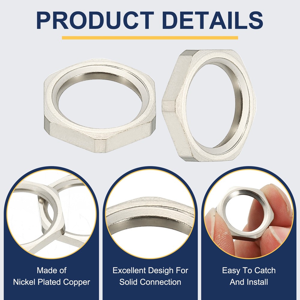 5Pcs NPT Cast Pipe Fitting Hex Locknut Nickel Plated Copper NPT1/4