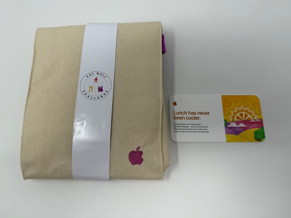 Apple Eat Well Challenge Reusable Beige Canvas Rectangular Lunch Bag