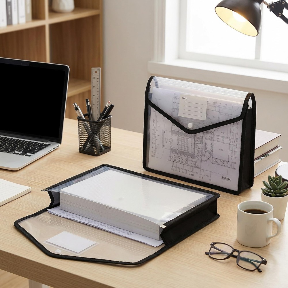 12 Pack Plastic Expanding File Folder, Folders for Documents with Snap Closur...