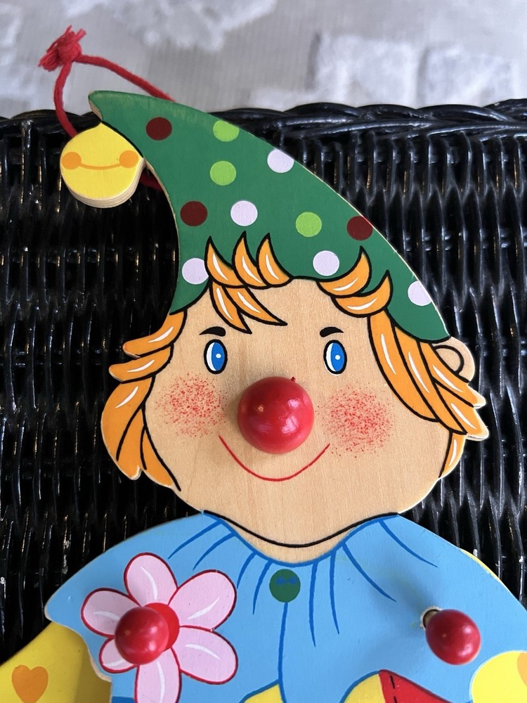 Vintage Working Wooden Pull String Clown Puppet Toy ~ Selecta Spielzeug GERMANY
