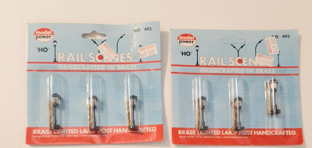 2 Model Power HO Scale #493 3 Pack Brass Lighted Lamp Posts Handcrafted NOS