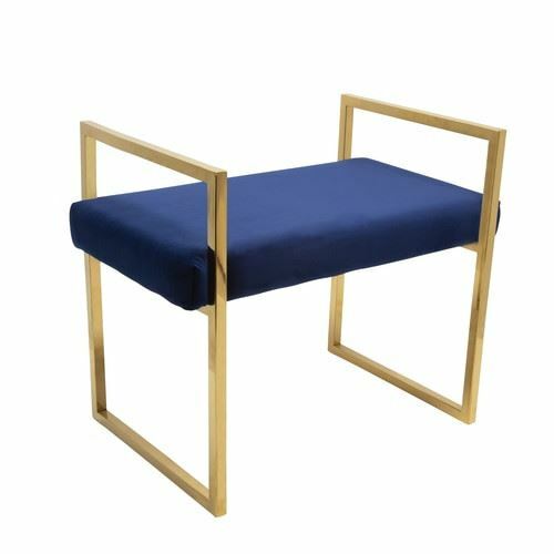 Navy and Gold Velvet Bench