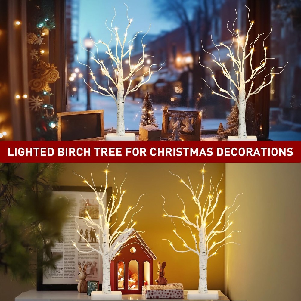 Vanthylit 2 Pcs Lighted Birch Tree Battery Powered Tabletop Tree Decorations ...