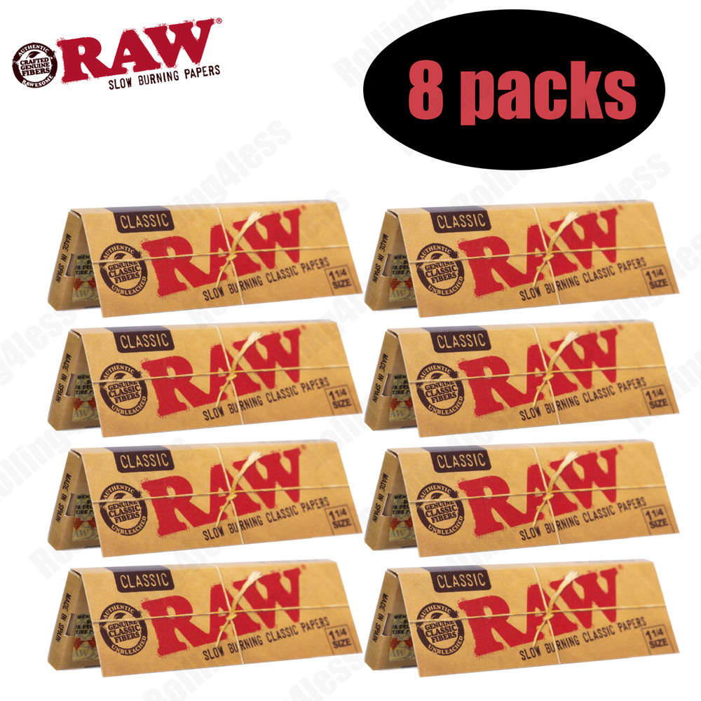 AUTHENTIC Raw Classic 1 1/4  Unrefined Rolling Papers | 8 packs