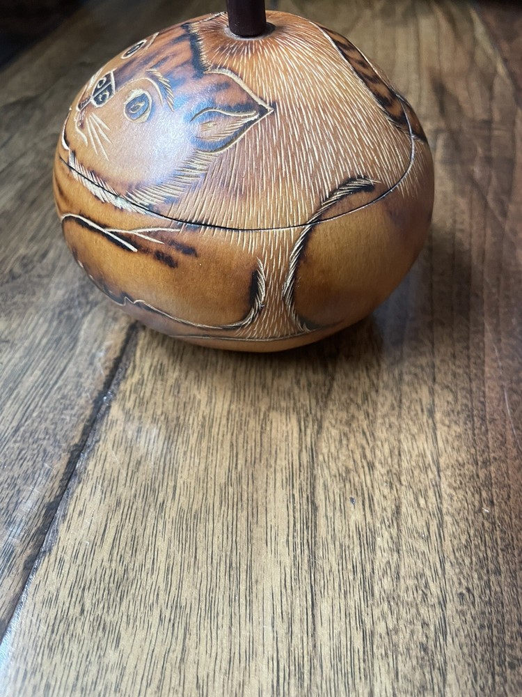 Hand Carved CAT Bowl from a Coconut Maraca