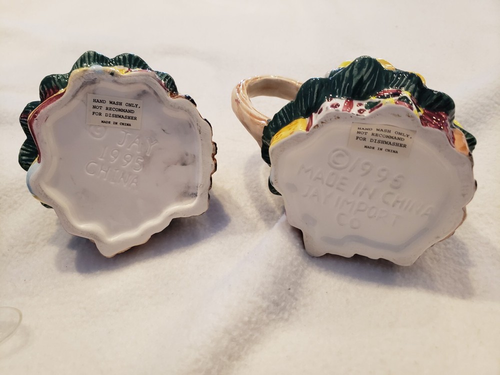Christmas Tree Cream And Sugar Set Ceramic 1995 Jay Imported PreOwned