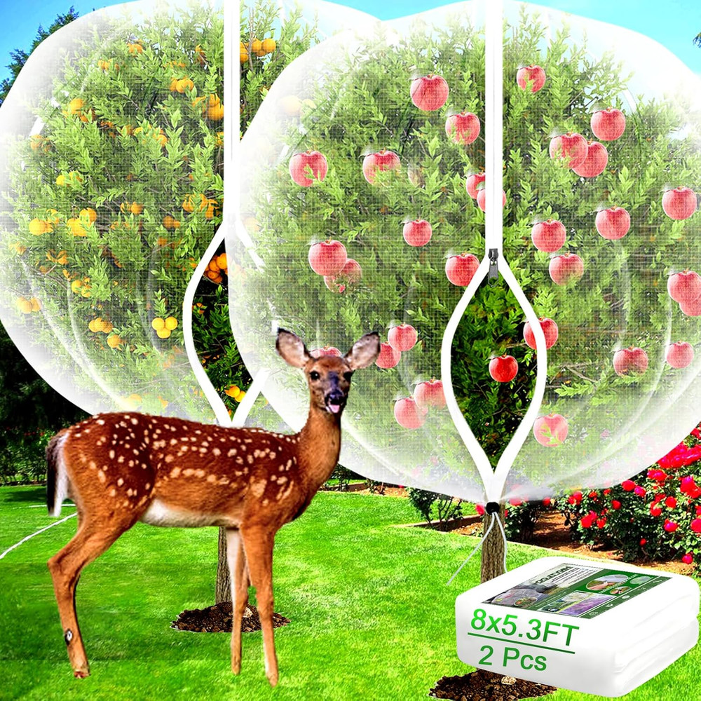 2 Pack 5.3x8Ft Fruit Tree Netting with Zipper & Drawstring for Garden Plants