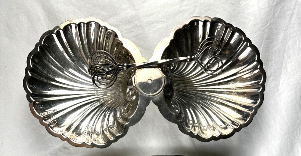 VTG Large Double Shell Serving Dish w/Handle Silverplate Giovanni, Free Ship