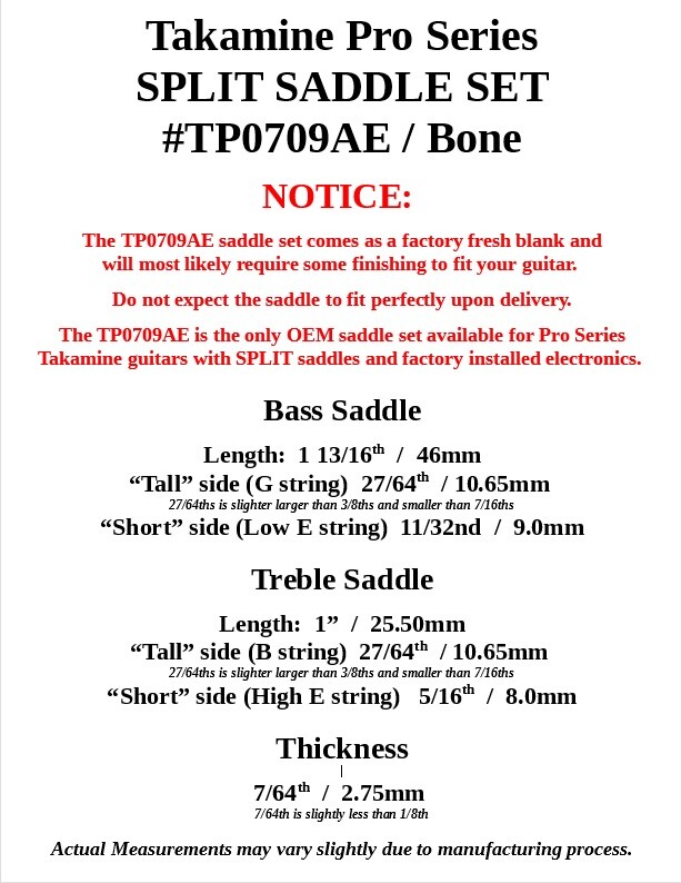 Takamine Pro Series SPLIT SADDLE / Genuine OEM Part / unfinished BONE -TP0709AE