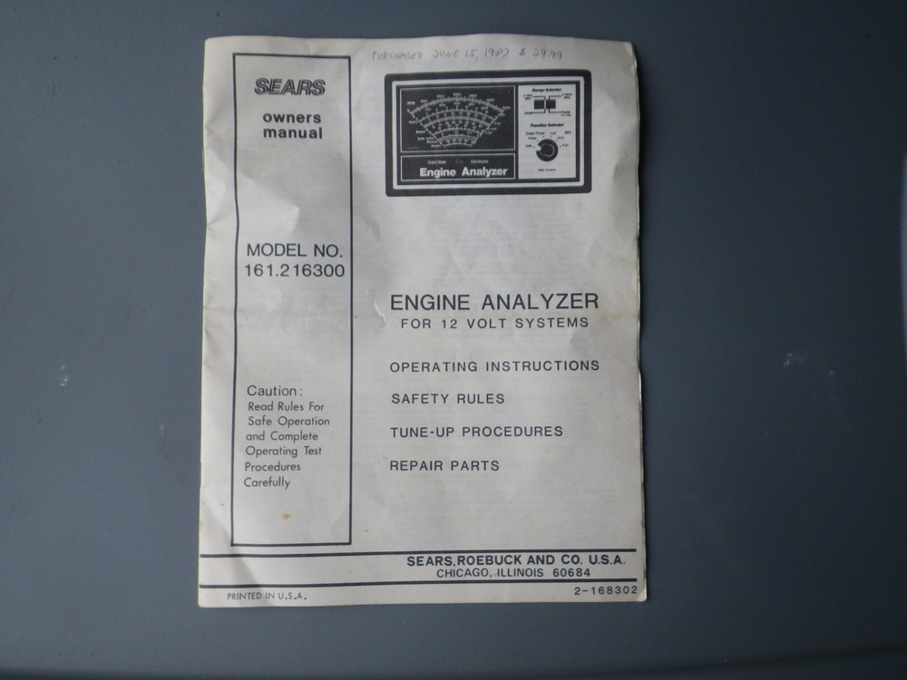 Sears Engine Analyzer For 12V Systems, Model - 161.216300, With Owners Manual