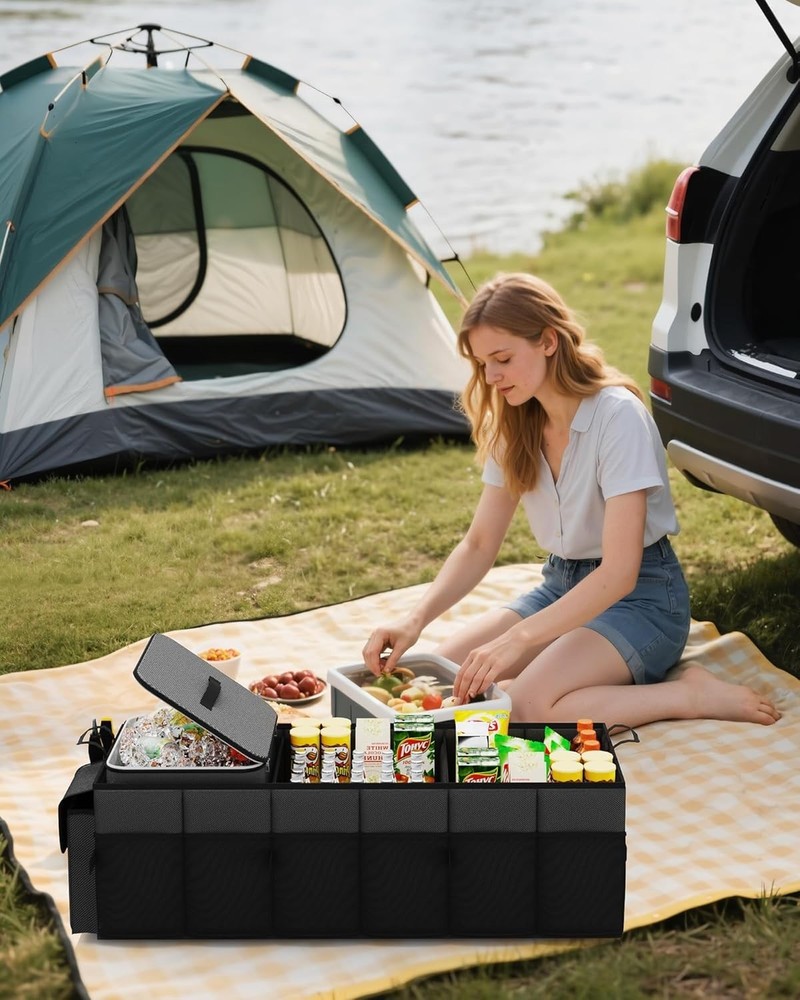 Large Capacity SUV Trunk Organizer with Sturdy Construction - 3 Compartments