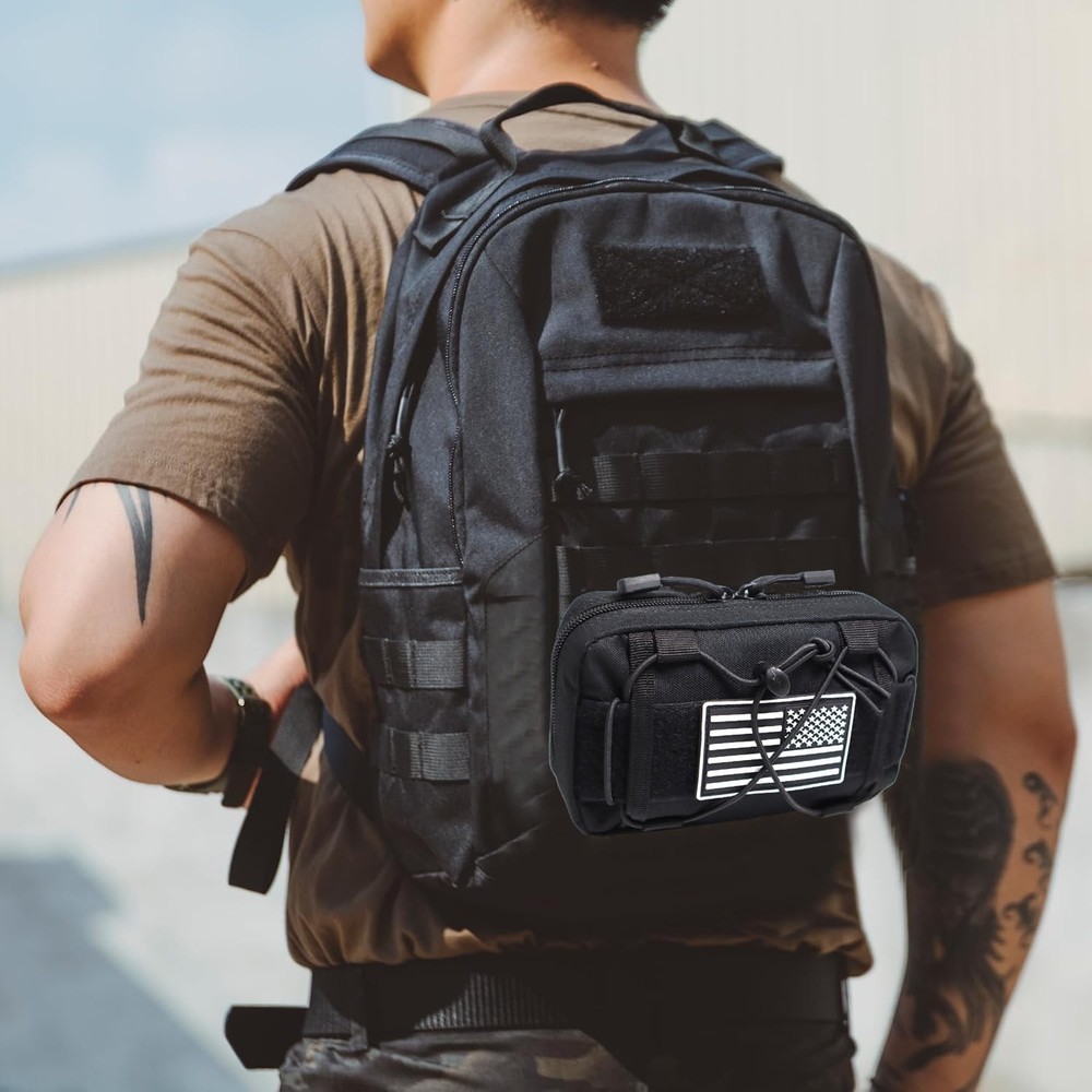Tactical Molle Admin Pouch Compact Utility EDC Tool Bag with Shoulder Black