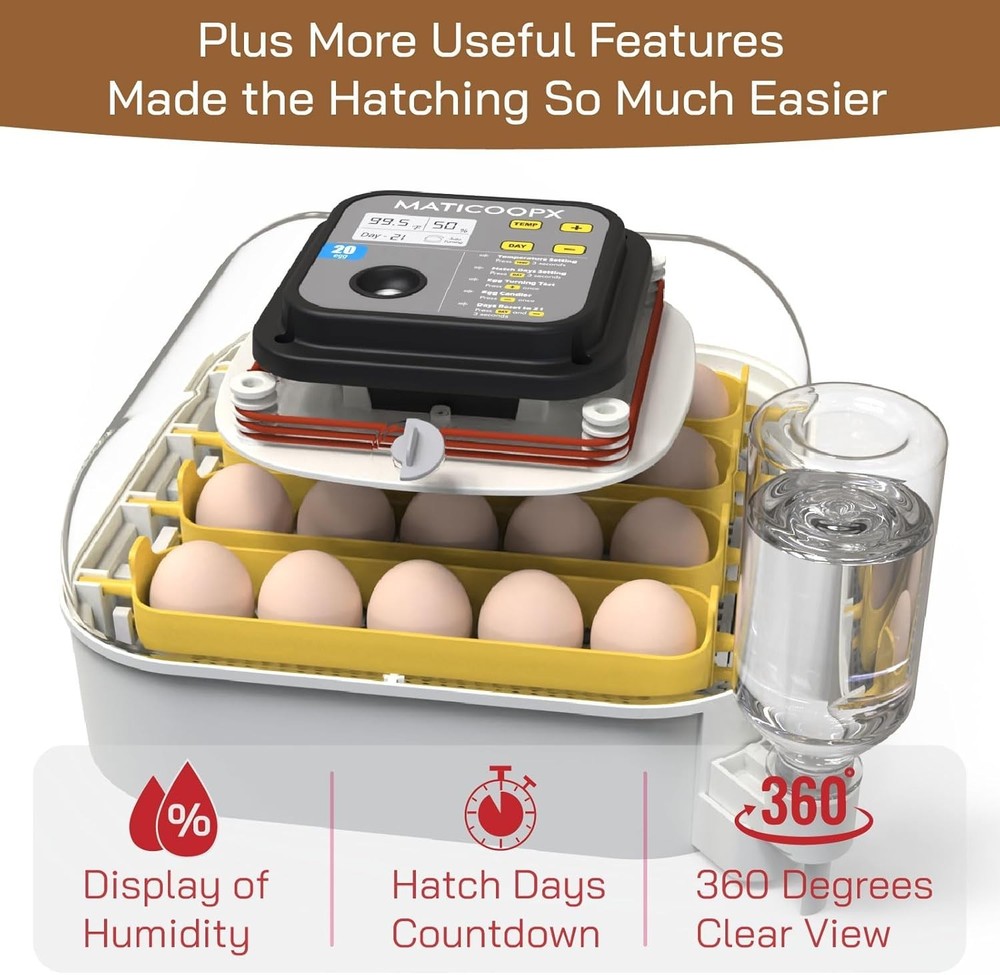 20-Egg Incubator with Humidity Display & Automatic Turner for Effortless Hatc...