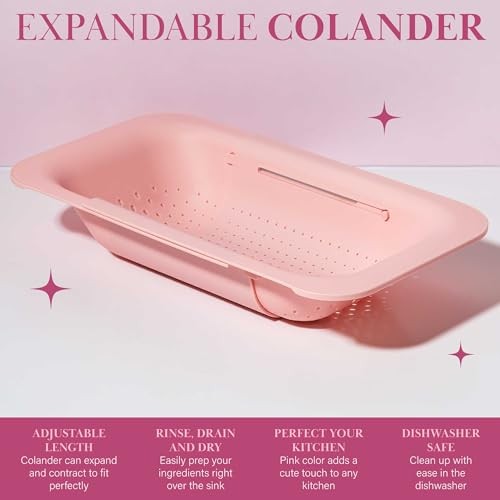 Over the Sink Expandable Colander, Extendable Strainer, Adjustable from 14.5