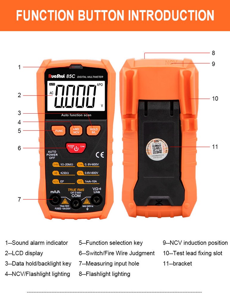 Digital Multimeter Voltmeter Ammeter Ohmmeter Volt AC DC Tester Leads Meter